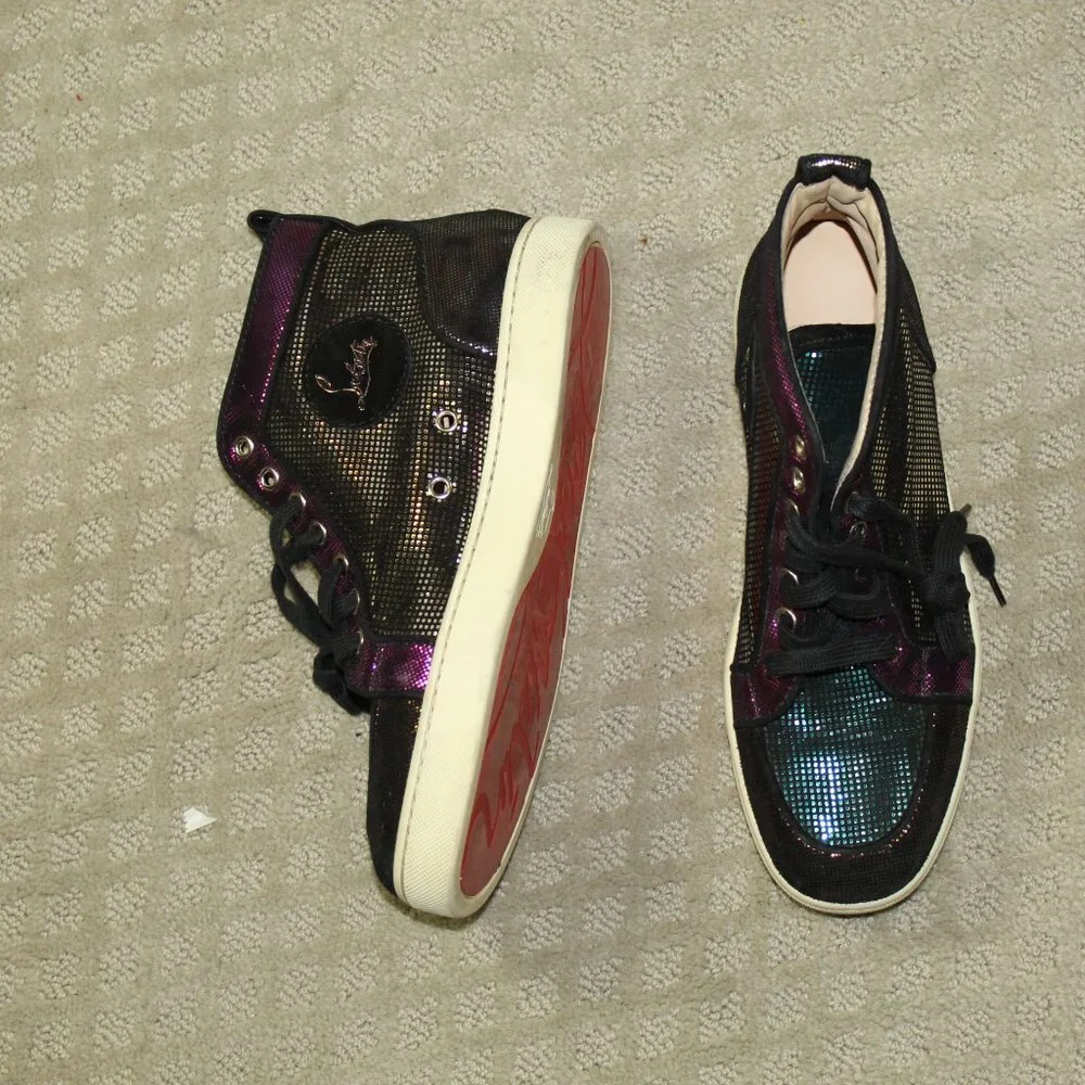 RARE!! Christian Louboutin Size 38.5 Metallic Iridescent Orlato High Top Sneaker